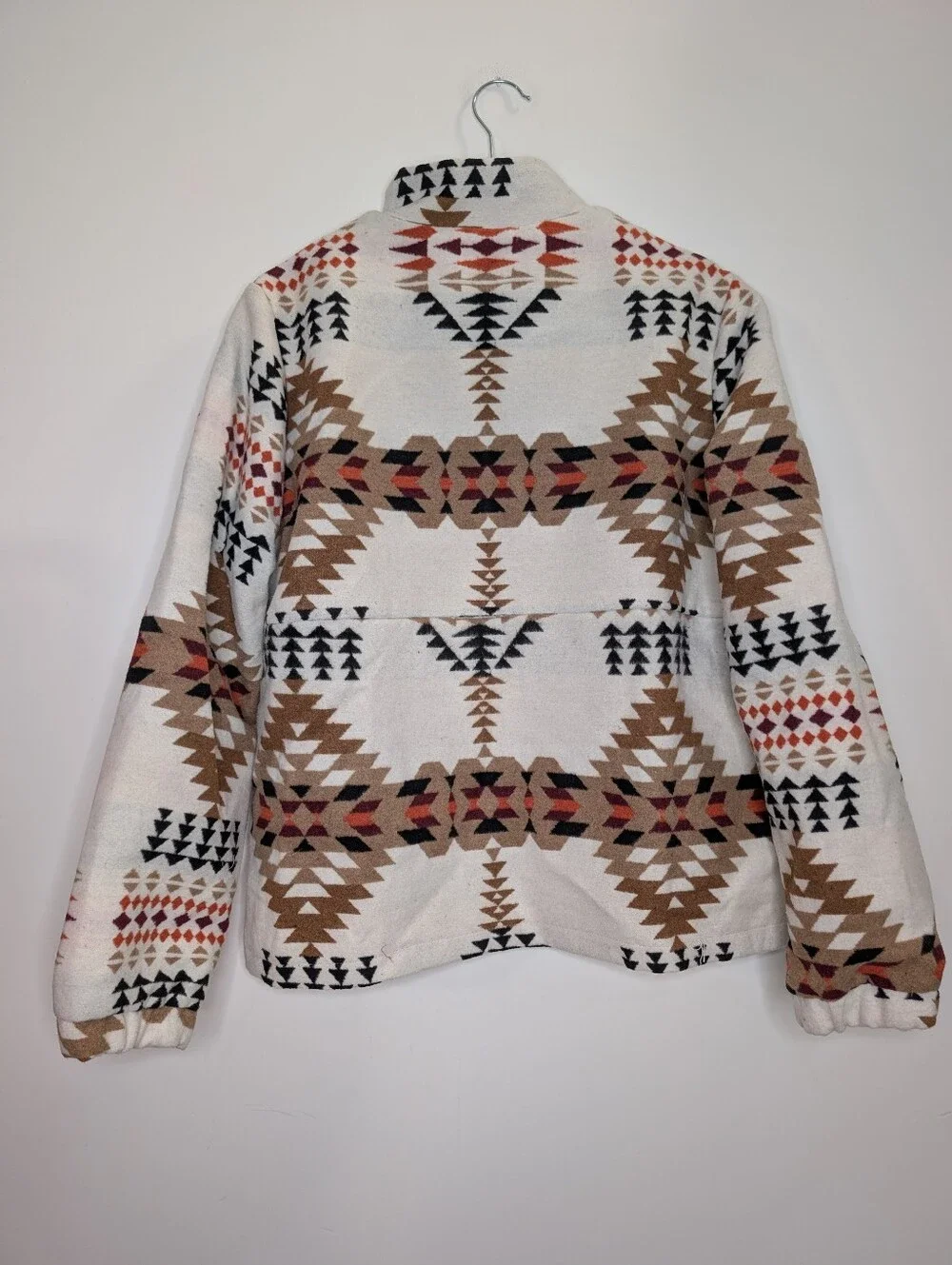 Southwestern Aztec Print Full Zip Fleece Jacket Cream Western Boho S M XL